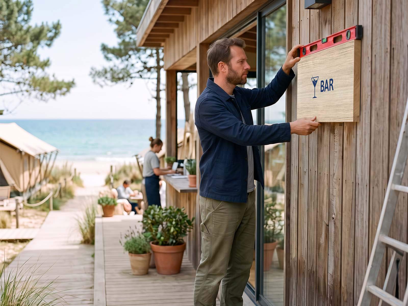 Pose d'un panneau par notre équipe sur site
